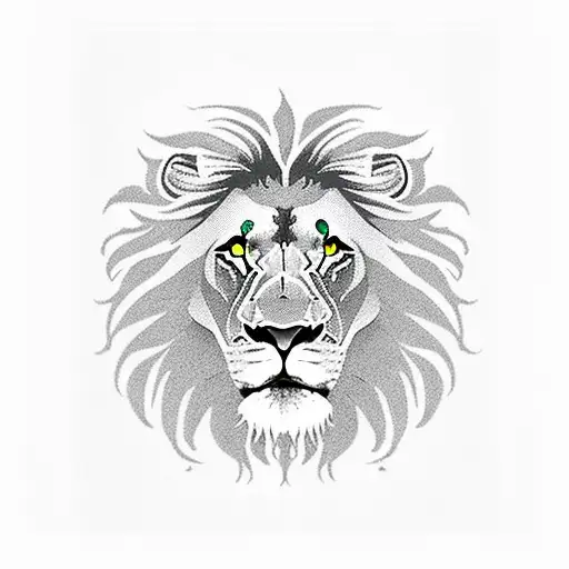 lion half face black with green eye and half face white with red eye tattoo design idea