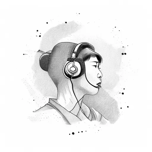 A taekwondo fighter wearing headphones, with Korean writing that says 'inner strength' tattoo design idea