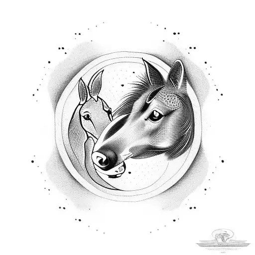 A dotwork tattoo of a dog and horse intertwined in a yin-yang symbol, representing the balance between your two passions and how they complement each other tattoo design idea