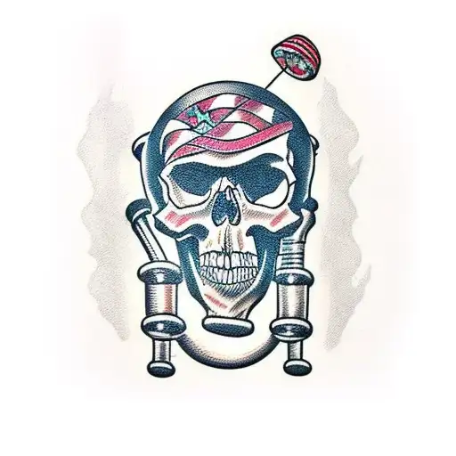 skull with pipes tattoo design idea