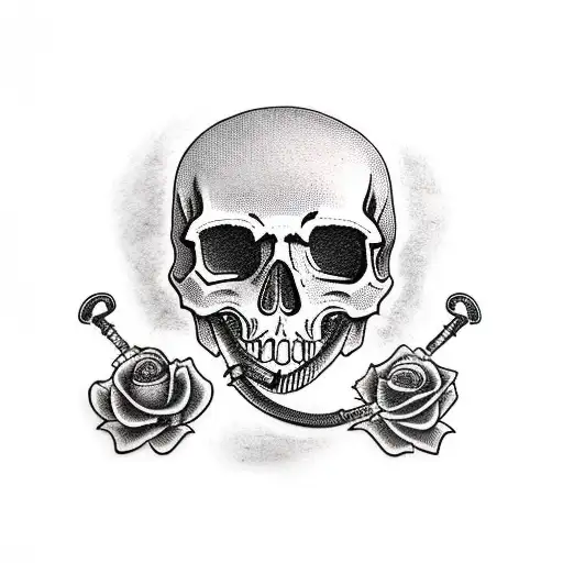 skull with tobacco pipes tattoo design idea