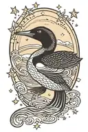 Loon and stars shining tattoo design idea