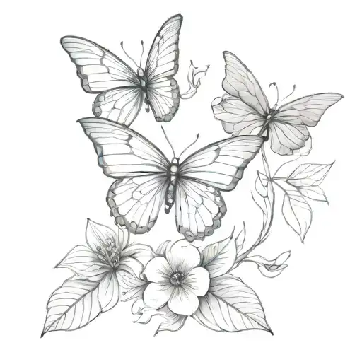 Women's tattoo on the collarbones is symmetrically thin. A plant or flower is climbing butterfly  tattoo design idea