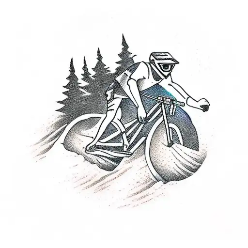 A fearless downhill mountain biker navigating a treacherous trail tattoo design idea