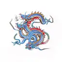 Chinese ribbon dragon around leg tattoo design idea