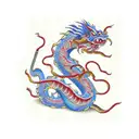 Chinese ribbon dragon around leg tattoo design idea