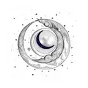 A celestial scene with a crescent moon and the name Ayla written in delicate sketch style tattoo design idea