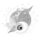 A celestial scene with a crescent moon and the name Ayla written in delicate sketch style tattoo design idea