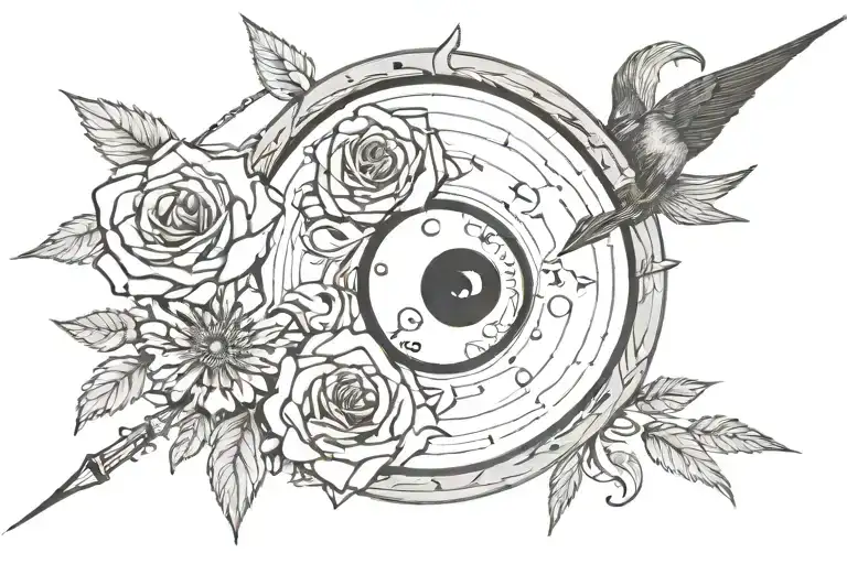 ying Yang with a rose arrow piercing through and has the name Odayne Sampson  tattoo design idea