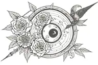 ying Yang with a rose arrow piercing through and has the name Odayne Sampson  tattoo design idea