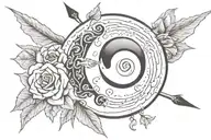 ying Yang with a rose arrow piercing through and has the name Odayne Sampson  tattoo design idea