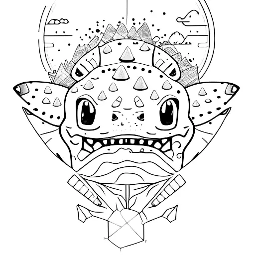 Bulbasaur face line style with some watercolour tattoo design idea