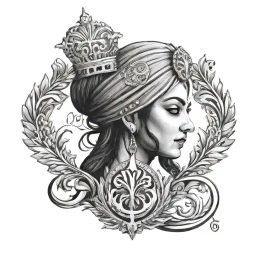 mother name and god sikh khanda tattoo design idea