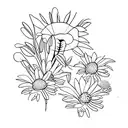 gerba daisy flower with two butterflys landing on it, dainty tattoo design idea