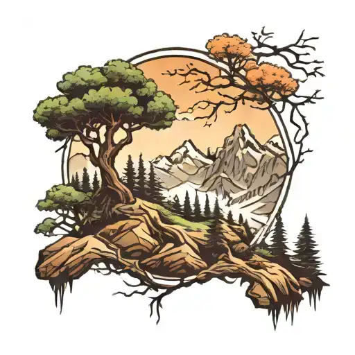 running forest trial tree mountain pround fun goal tattoo design idea