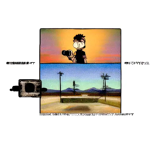 High desert horizon, telephone poles, Croson, Japanese art, Asta, Gon, Yuji, Snoopy, camera, Blue October, Irish pride—a tattoo design idea