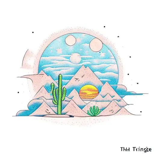 Desert night, eerie cacti, hidden serotonin, a chemical moon—inked to reveal the mystique of the desert's serenity and t tattoo design idea