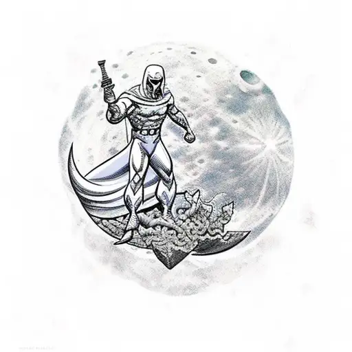 DC comics moon knight  and young  mermaid Man from  SpongeBob separate standing together, heroically on top of a reef  tattoo design idea