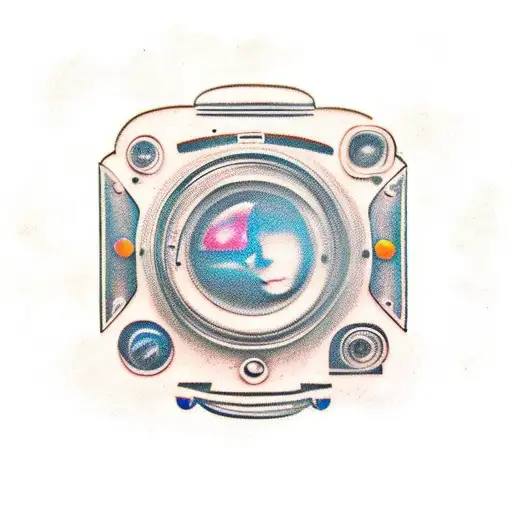 Blue October's haunting lyrics captured on a vintage camera reel, surreal visuals melding music and memories into a serv tattoo design idea