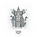 city mirage, cacti, crows—intricate beauty, serene expanse, and vibrant life, inked with precision. tattoo design idea