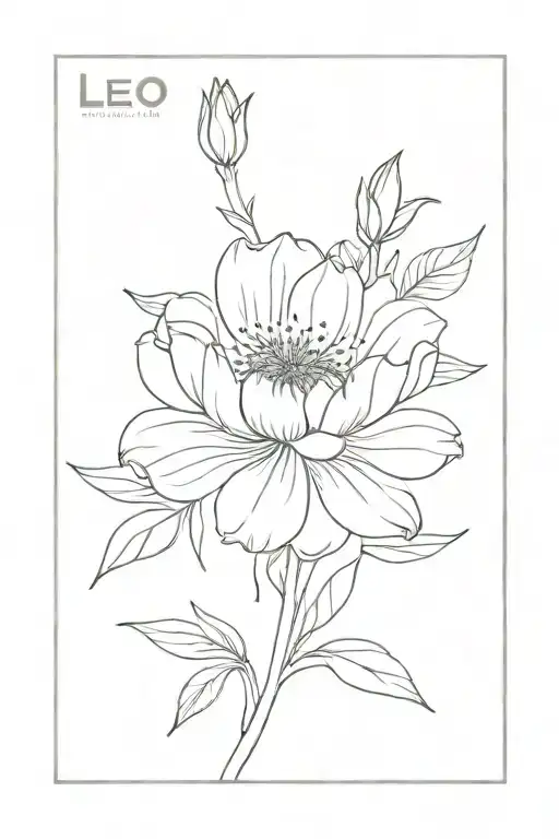 Minimalist July birth flower with leo sign and Clara name tattoo design idea