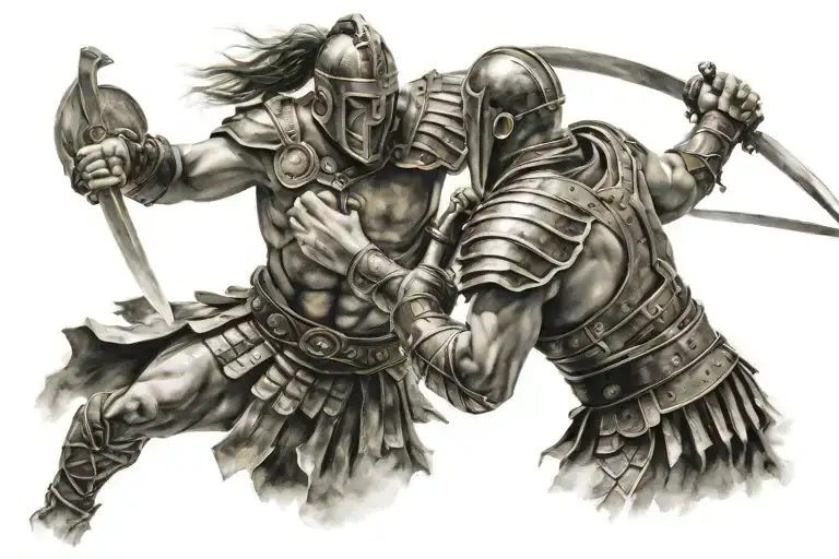 Gladiator fighting tattoo design idea