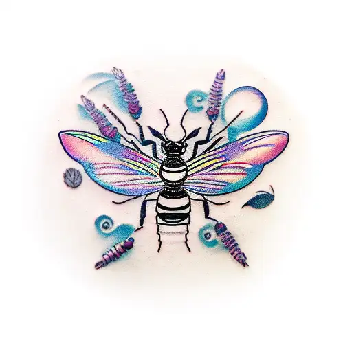 A realistic tattoo of an insect DJ spinning records on a flower petal stage tattoo design idea