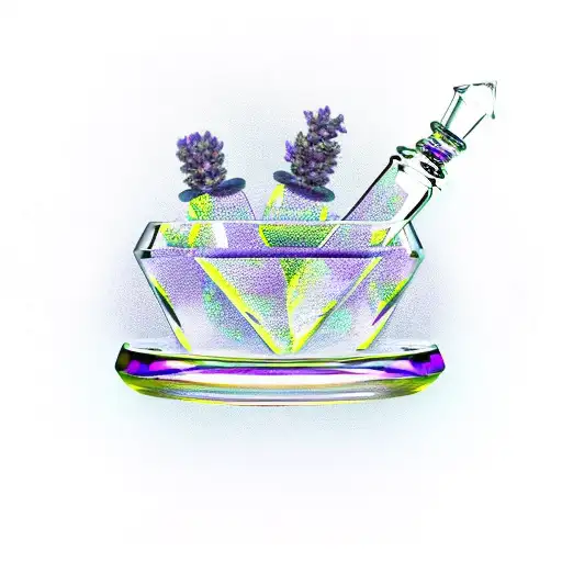 single potion bottle with crystal in top and lavender tied to it tattoo design idea