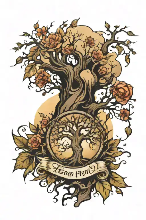 Broken family tree tattoo design idea