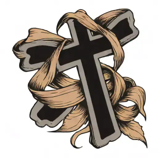 black cross with gray cancer ribbon wrapped around the cross. include the words "Come What May" tattoo design idea