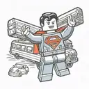 tattoo drawing of lego  superman holding the his arms above his head lifting a bus. on a flat piece of paper tattoo design idea