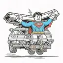 tattoo drawing of lego  superman holding the his arms above his head lifting a bus. on a flat piece of paper tattoo design idea