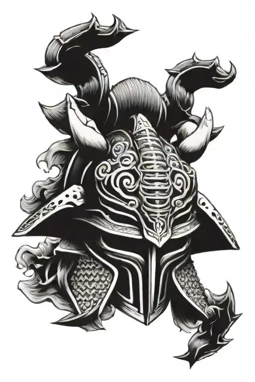 japanese kabuto helmet with japanese background tattoo design idea