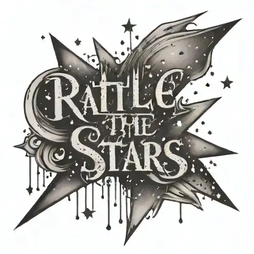 the quote "rattle the stars" with the letters dripping stars tattoo design idea