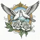 doves flying, roses, mountain, cross tattoo design idea