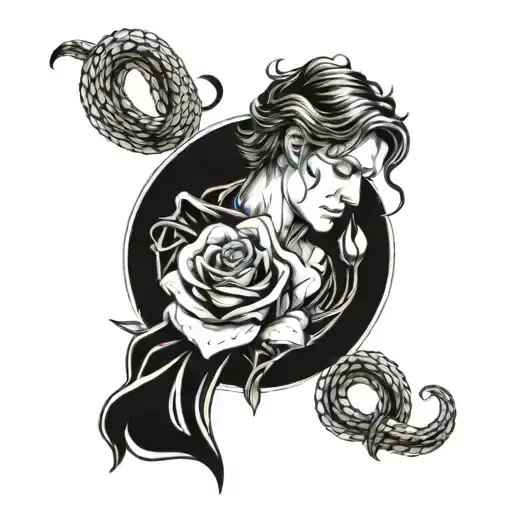male virgo with rose and snake tattoo design idea