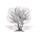 Create a sleeve tattoo featuring cherry blossom tree branches intertwined with military dog tags tattoo design idea