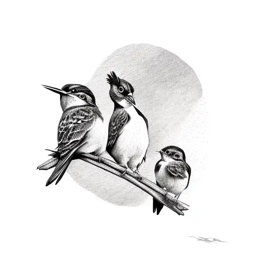 3 little birds sitting on a drumstick tattoo design idea