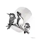 3 little birds sitting on a drumstick tattoo design idea