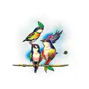 3 little birds sitting on a drumstick tattoo design idea