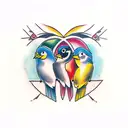 3 little birds sitting on a drumstick tattoo design idea