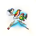 3 little birds sitting on a drumstick tattoo design idea