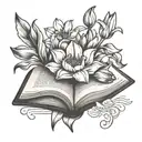 An open book with tulips and daffodils growing out of the middle  tattoo design idea