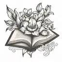 An open book with tulips and daffodils growing out of the middle  tattoo design idea