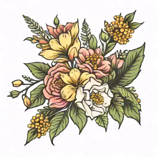 trio birth flower bouquet tattoo design idea