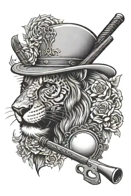 lion, cigar, golf clubs, guns, Budweiser, sugar skull tattoo design idea