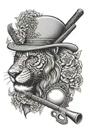lion, cigar, golf clubs, guns, Budweiser, sugar skull tattoo design idea