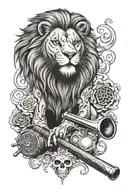 lion, cigar, golf clubs, guns, Budweiser, sugar skull tattoo design idea