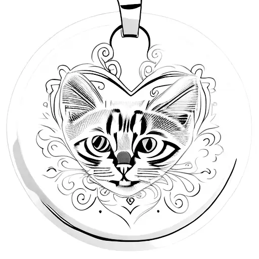a heart shaped locket, a black cat portrait in one side and a tabby cat in the other tattoo design idea