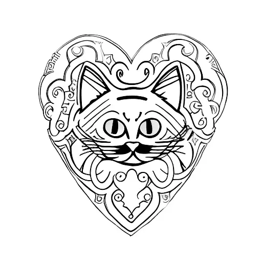 an open heart shaped locket, a black cat portrait in one side and a tabby cat in the other tattoo design idea